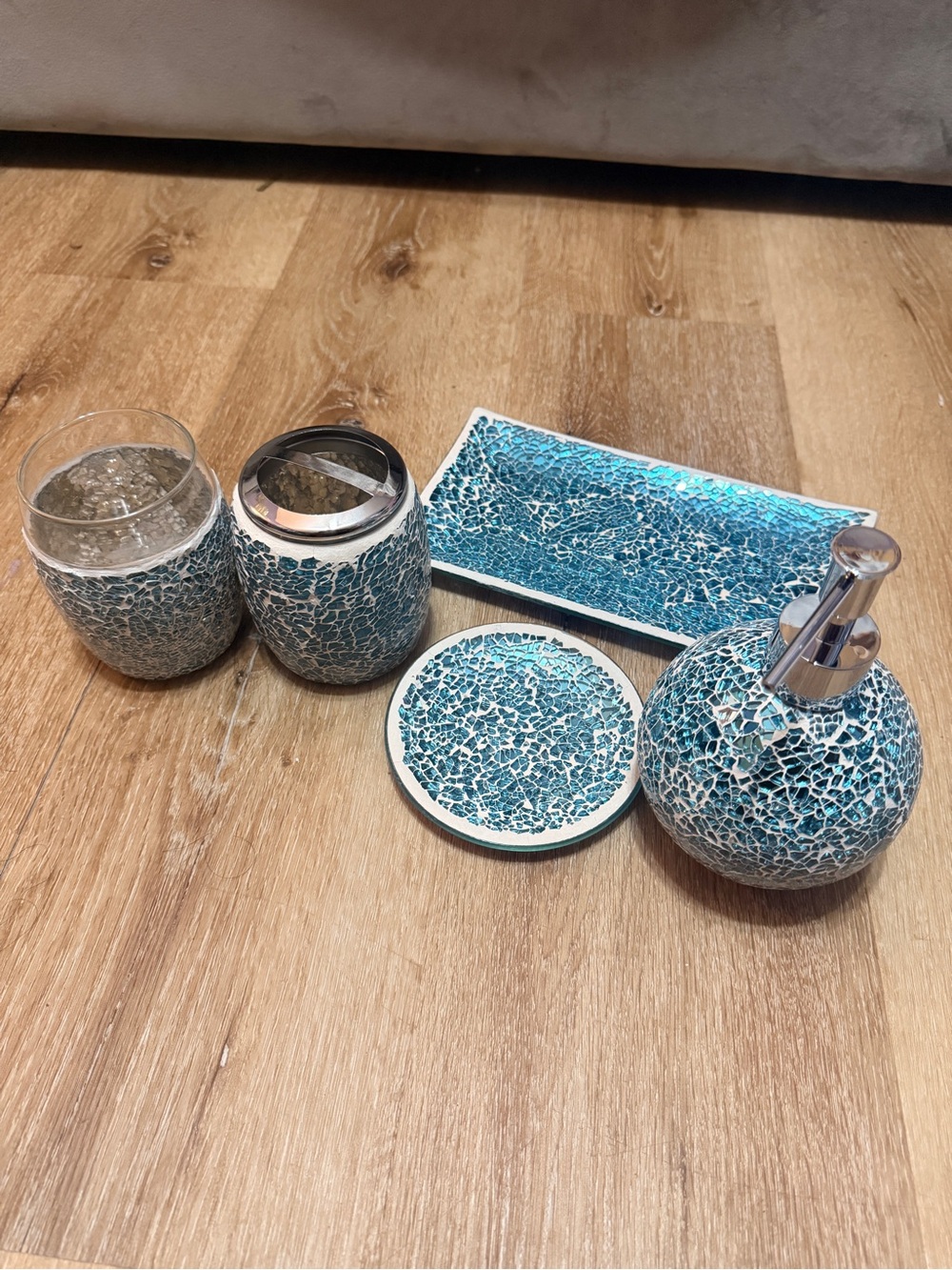 Turquoise Crackle Glass / Ceramic Bath Set - 5 Piece